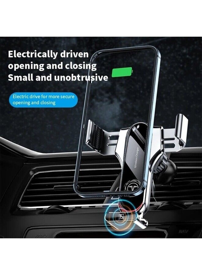 Tesla Charger Smart Sensor Car Phone Holder Mount Auto-sensing Metal 15W Wireless - Image 3