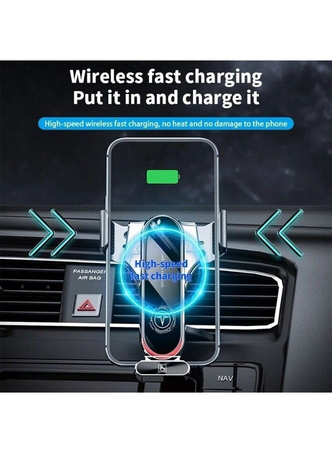 Tesla Charger Smart Sensor Car Phone Holder Mount Auto-sensing Metal 15W Wireless - Image 4