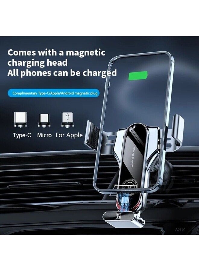 Tesla Charger Smart Sensor Car Phone Holder Mount Auto-sensing Metal 15W Wireless - Image 5