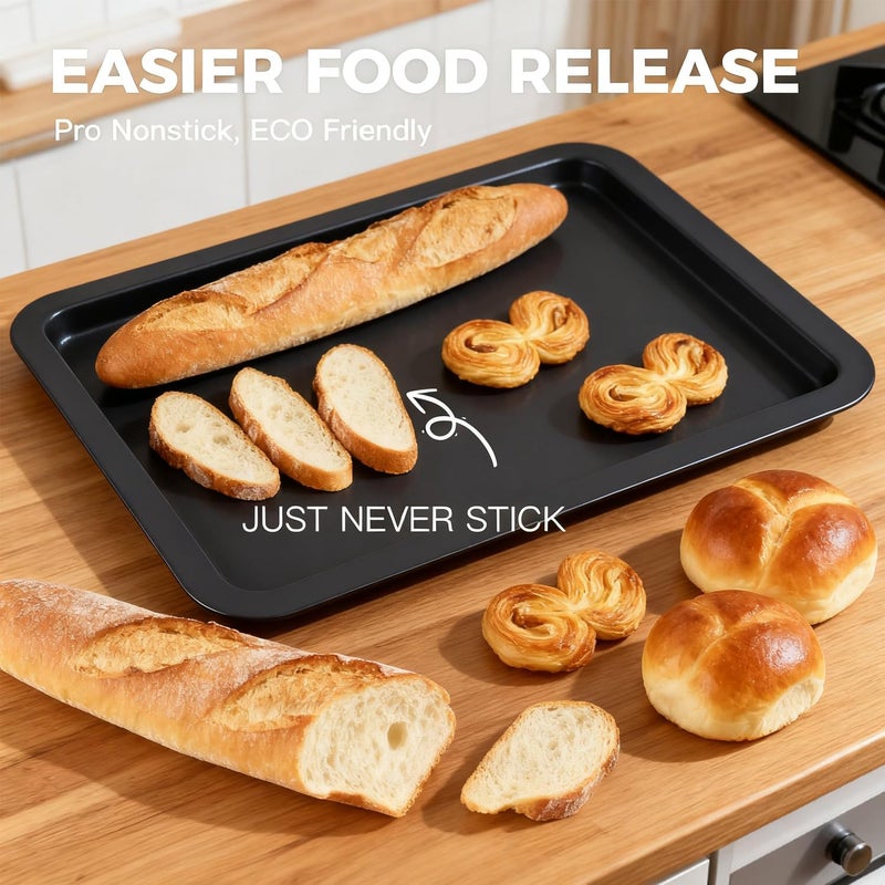 jjojcll Carbon Steel Baking Sheet Pan Set, Cookie Sheet for Oven, Bakeware Sets with Wider Grips, 3 Pack Baking Tray, Premium, Dishwasher Safe - Dark Grey - Image 5