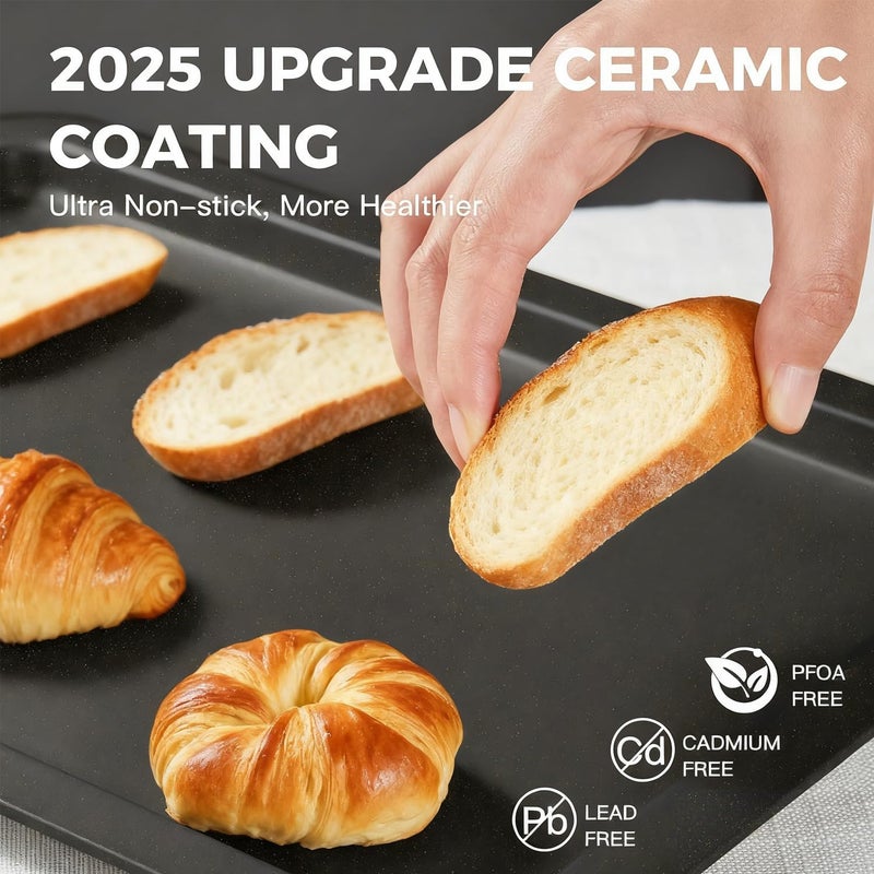 jjojcll Carbon Steel Baking Sheet Pan Set, Cookie Sheet for Oven, Bakeware Sets with Wider Grips, 3 Pack Baking Tray, Premium, Dishwasher Safe - Dark Grey - Image 4