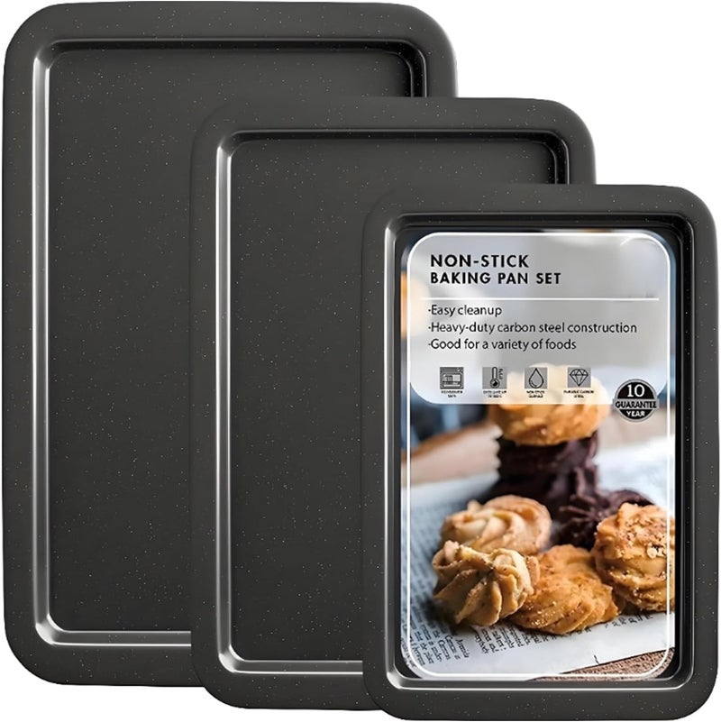 jjojcll Carbon Steel Baking Sheet Pan Set, Cookie Sheet for Oven, Bakeware Sets with Wider Grips, 3 Pack Baking Tray, Premium, Dishwasher Safe - Dark Grey - Image 1