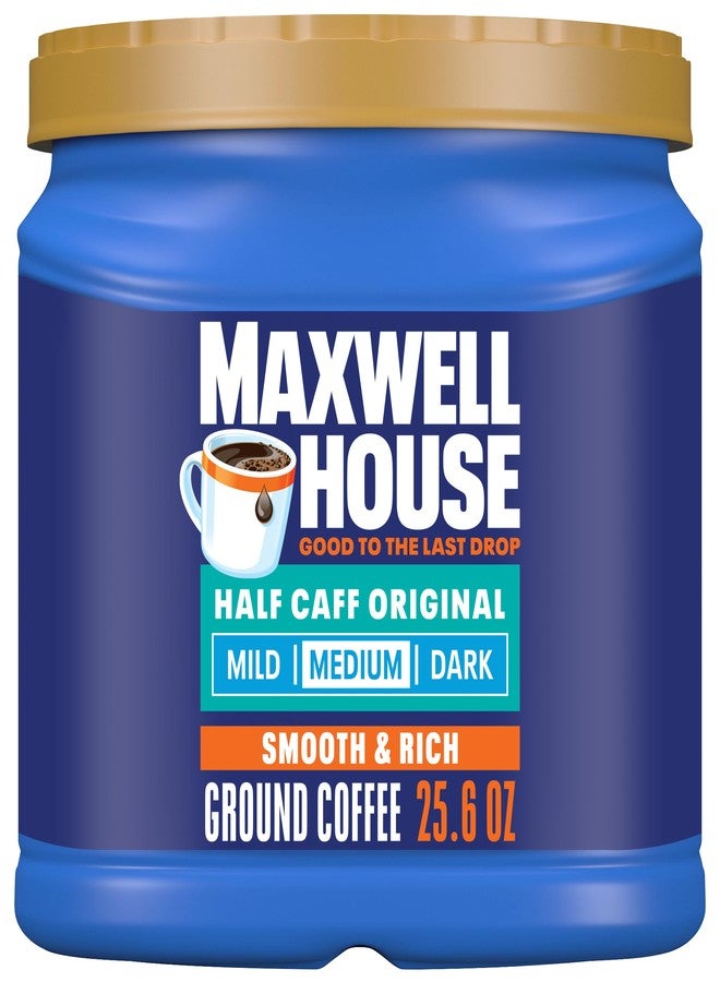 Maxwell House Half Caff Original Medium Roast Ground Coffee, 25.6 oz Canister - Image 1