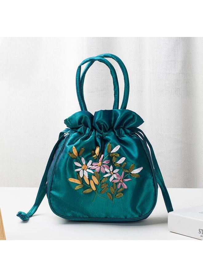Yogodlns Yogodlns Retro Embroidery Drawstrings Handbags Storage Bags Women Purse Wallets Card Holder Bucket Shoulder Bag Wrist Bags