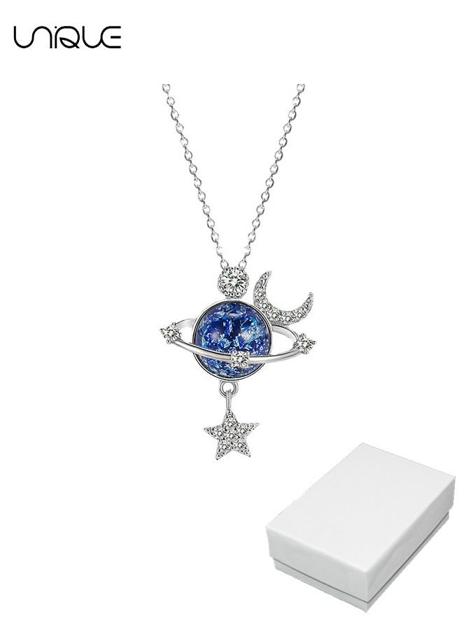 يونيك قلادة النجوم ، قلادة نجوم نجوم القمر المحيطة بكوكب الخيال ، هدية لابنتها وحفيدتها والسيدات ، صداقة ، عائلة ، مجوهرات حب - Image 1