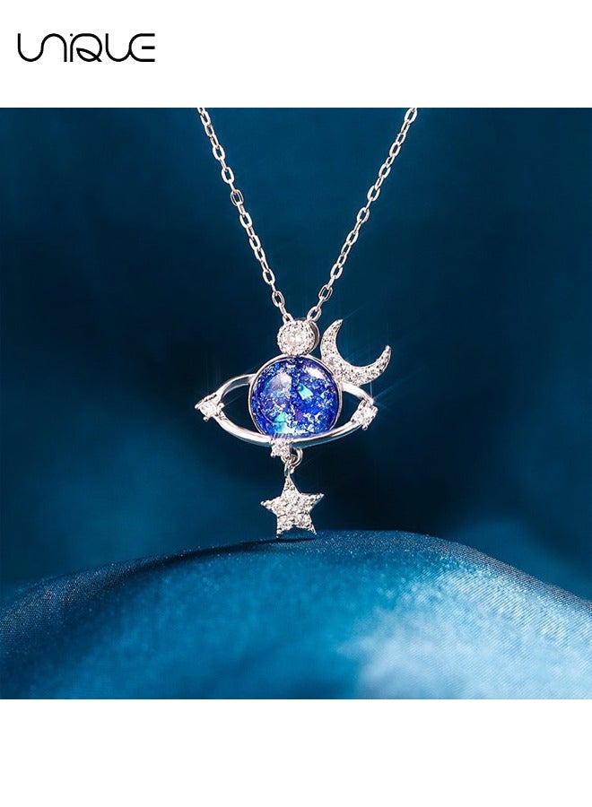 يونيك قلادة النجوم ، قلادة نجوم نجوم القمر المحيطة بكوكب الخيال ، هدية لابنتها وحفيدتها والسيدات ، صداقة ، عائلة ، مجوهرات حب - Image 4