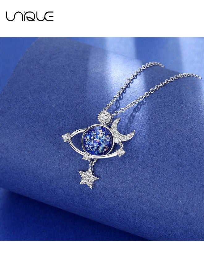 يونيك قلادة النجوم ، قلادة نجوم نجوم القمر المحيطة بكوكب الخيال ، هدية لابنتها وحفيدتها والسيدات ، صداقة ، عائلة ، مجوهرات حب - Image 2