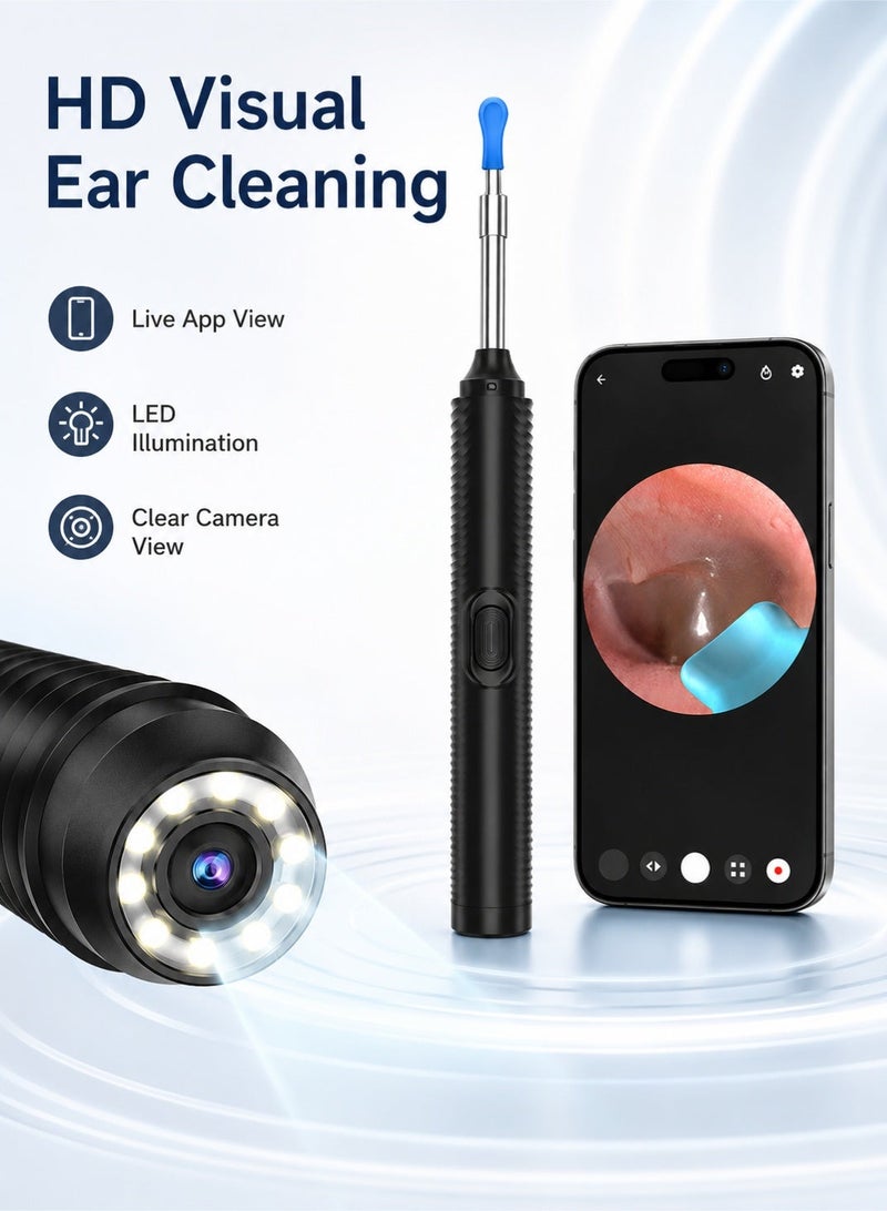 MYONE Illuminated Visual Earwax Removal Tool with Tweezers and HD Camera. Ear Cleaning Kit Includes 5 Soft Silicone Ear Spoons and 8 Earwax Tongs. Ear Cleaner for Ios and Android (Black). - Image 3