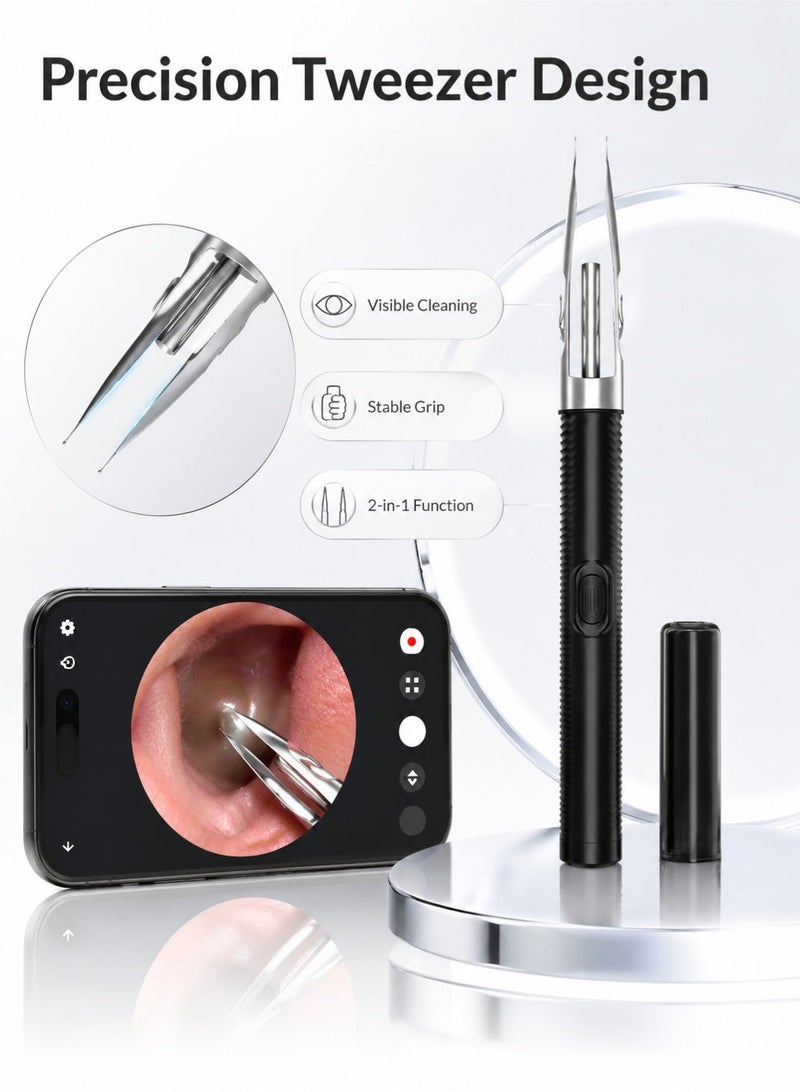 MYONE Illuminated Visual Earwax Removal Tool with Tweezers and HD Camera. Ear Cleaning Kit Includes 5 Soft Silicone Ear Spoons and 8 Earwax Tongs. Ear Cleaner for Ios and Android (Black). - Image 5