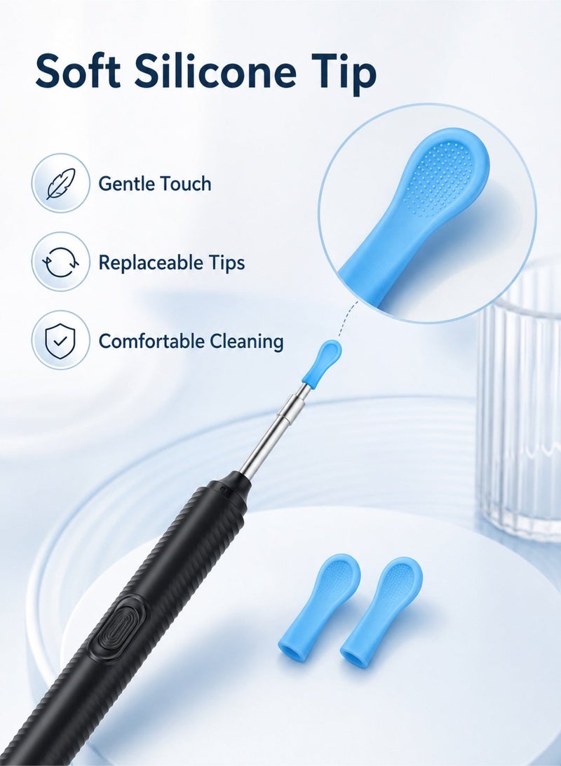 MYONE Illuminated Visual Earwax Removal Tool with Tweezers and HD Camera. Ear Cleaning Kit Includes 5 Soft Silicone Ear Spoons and 8 Earwax Tongs. Ear Cleaner for Ios and Android (Black). - Image 4