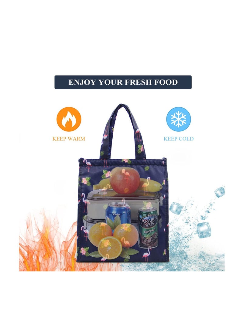 Excefore Insulated Lunch Bag, Lunch Tote Bag, Portable Foldable Lunch Box Bag, Reusable Lunch Bag for Work, School, Picnic (Navy Blue Flamingo) - Image 4