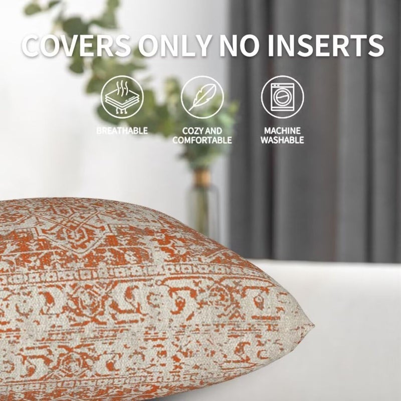 Sunshineyan Fall Pillow Covers 20x20 Set of 2  Burnt Orange Boho Decorative Throw Pillows Ethnic Vintage Farmhouse Bohemian Carpet Pattern Pillow Cases Linen Gifts for Couch Sofa Outdoor Decor - Image 5