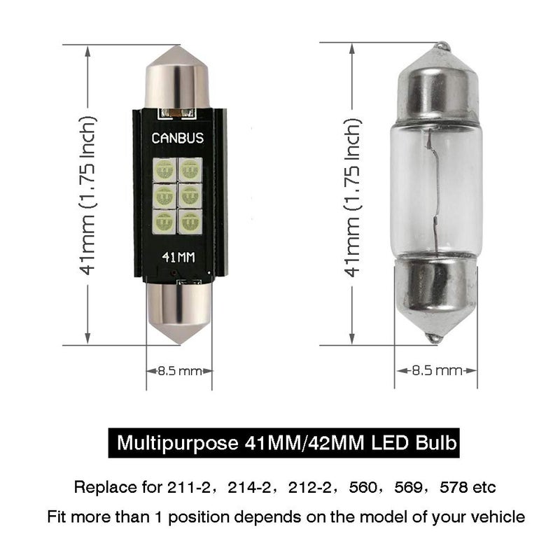 iBrightstar 9-30V Extremely Bright 211-2 212-2 578 Festoon LED Bulbs Error Free 1.61" 41mm for Interior Map Dome Lights and License Plate Courtesy Lights, Ice Blue - Image 5