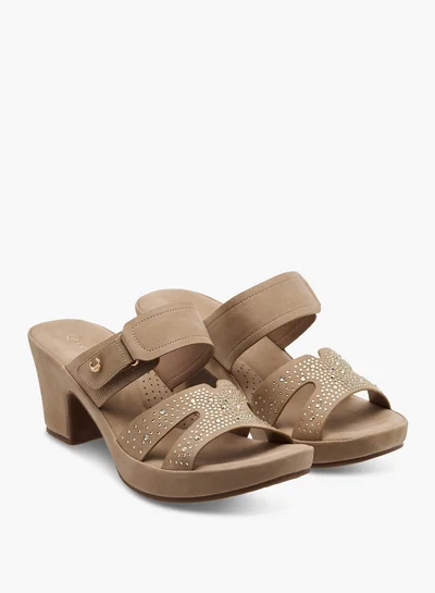 Le Confort Women's Embellished Slip-On Cross Strap Sandals with Block Heels