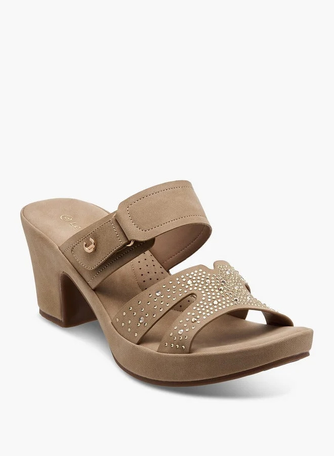 Le Confort Women's Embellished Slip-On Cross Strap Sandals with Block Heels