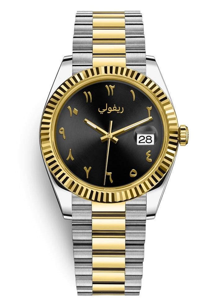 ريفولي ساعة رجال عصرية بالارقام العربية مع التاريخ ستانلس استيل