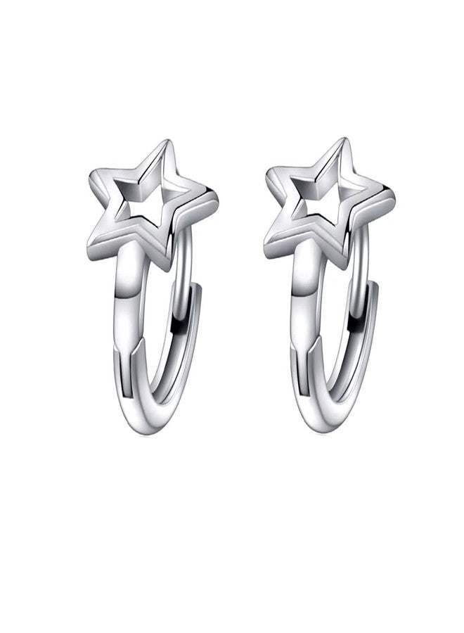 Izpack Hollow Star Tiny Hoop Earrings for Women Men 316L Surgical Stainless Steel Cartilage Small Huggie Hoops Earring Piercing Cuffs Minimalist Good Luck Jewelry Gifts - Image 1