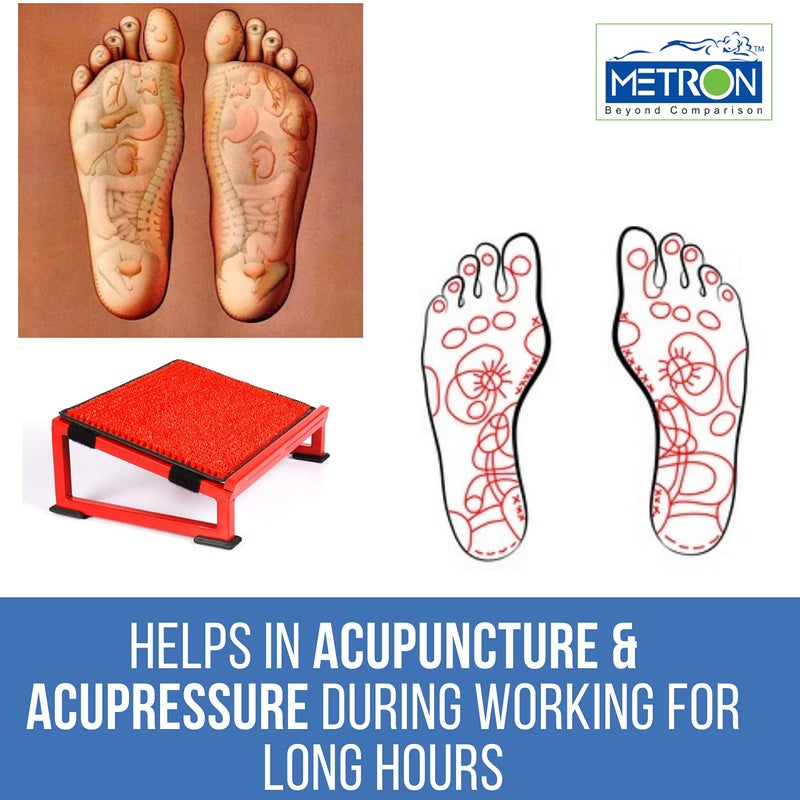 Metron Metron Metal Foot Rest Stool Under The Desk with Removable Acupressure Massage Accumat Plastic Top Sheet Relieve Foot Pain and Improves Blood Circulation Color Red Metal Base Pack of 1  - Image 2