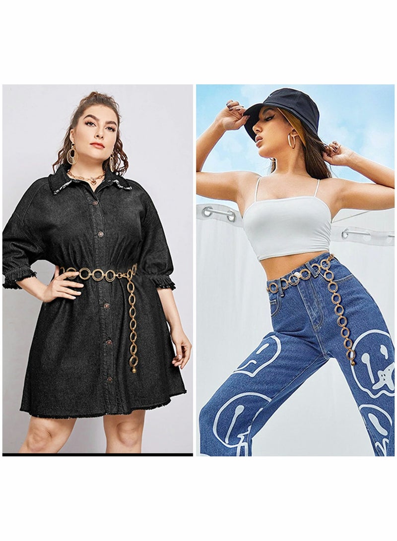 SYOSI Metal Waist Chain for Women Girls Adjustable Body Link Belt Fashion Belly Jewelry Lady's Polished O- Ring All Over Links fit Jeans Dresses (Gold) - Image 3