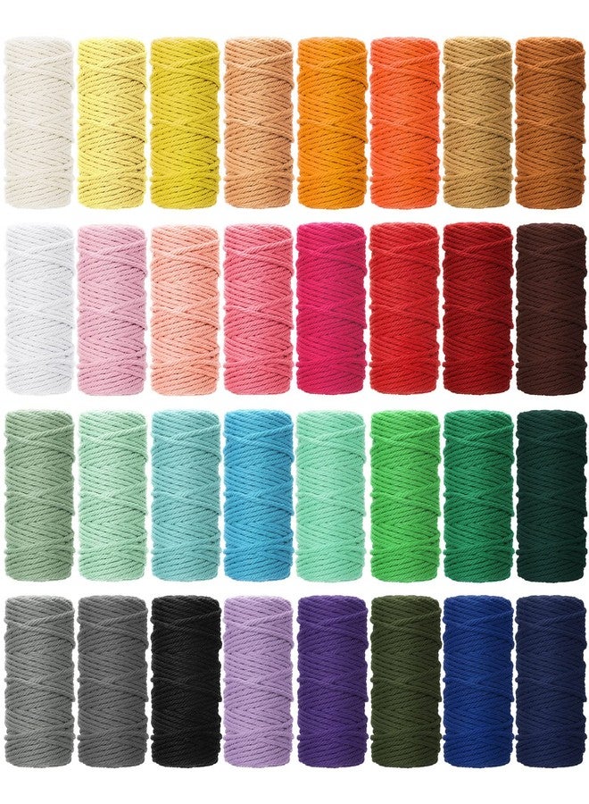 Kenning 32 Rolls Macrame Cord 4 Strand 3 MM x 1760 Yards Natural Cotton Rope Bulk Colored Cotton Craft Cord DIY Twine Colorful Macrame String for Knitting Gift Wrapping Wall Hanging(Colorful) - Image 1