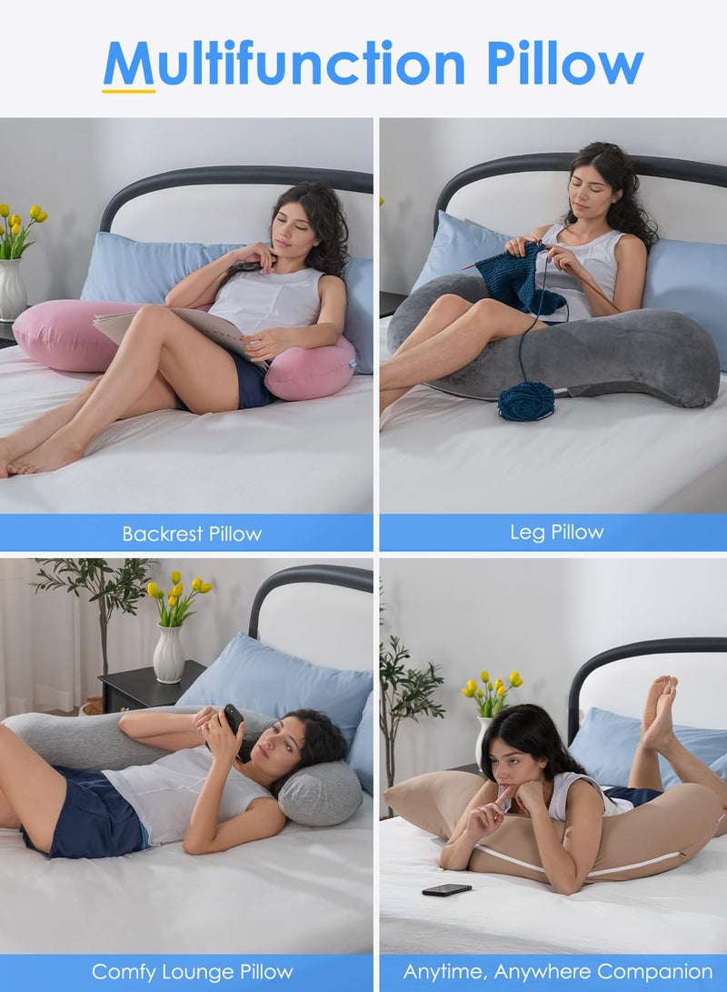 QUEEN ROSE Body Pillow, Full Body Support Pillow for Side Sleepers, Cooling Soft S Shaped Hug Pillow for Adults, Grey - Image 5