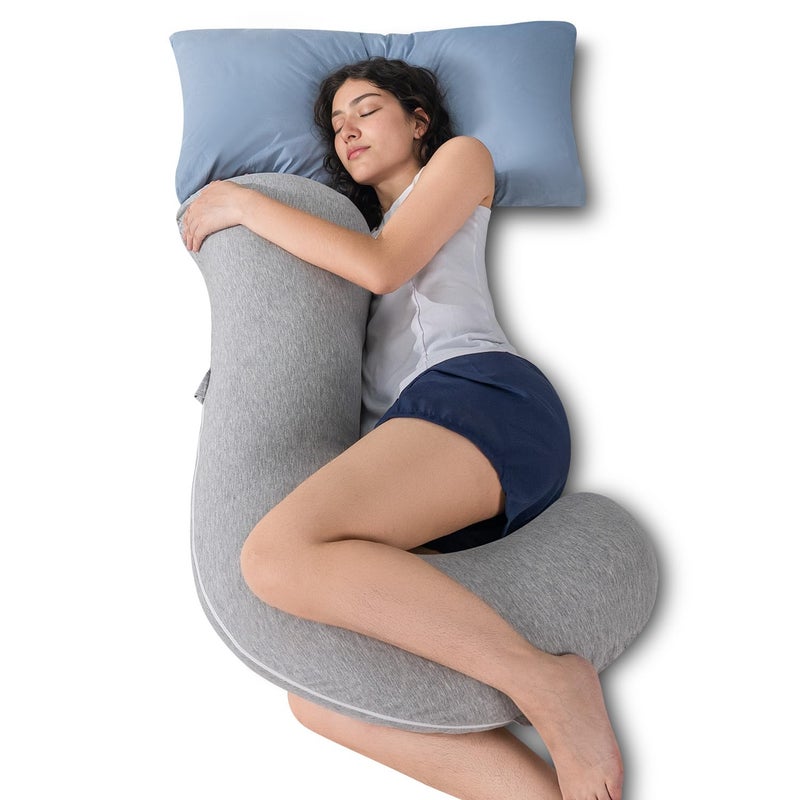 QUEEN ROSE Body Pillow, Full Body Support Pillow for Side Sleepers, Cooling Soft S Shaped Hug Pillow for Adults, Grey - Image 1
