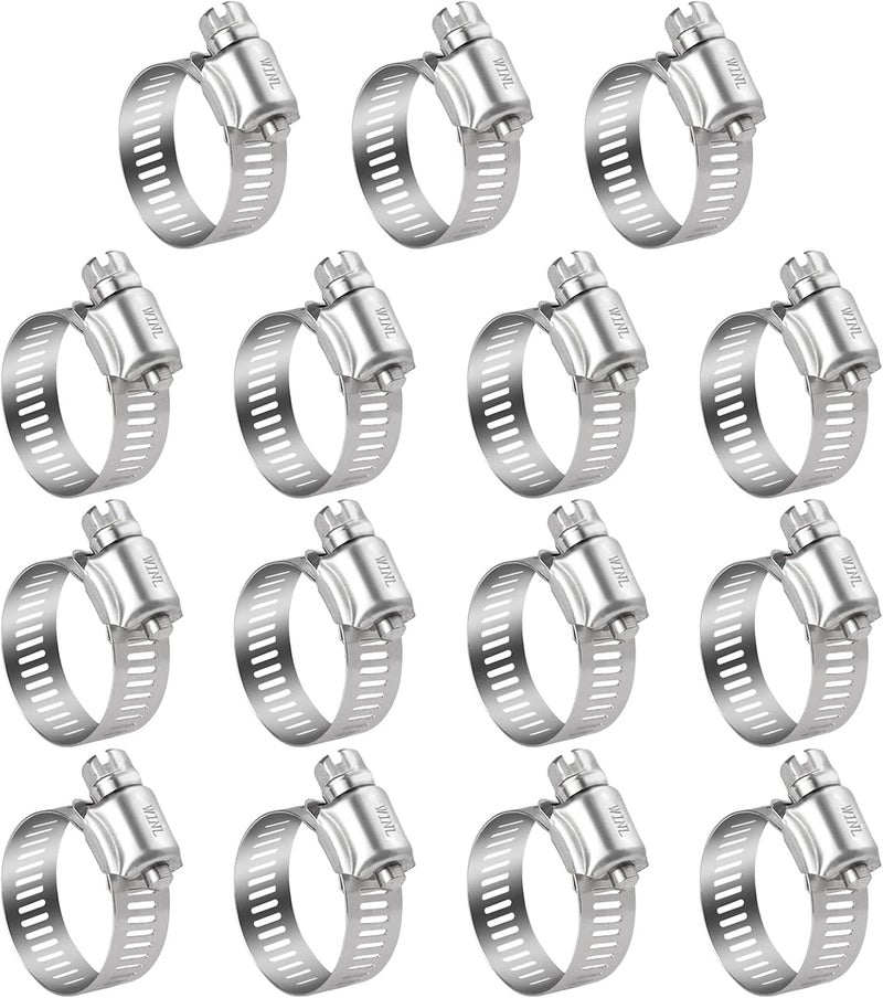 WINL Stainless Steel Hose Clamps - 15 PK Worm Gear Drive Hose Clamps SAE 20 Clamping Range 3/4'' to 1-3/4'' (20mm-44mm) for Automotive Plumbing, 3/4'', 1'', 1 1/4'', 1 1/2'' - Image 1