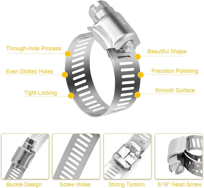 WINL Stainless Steel Hose Clamps - 15 PK Worm Gear Drive Hose Clamps SAE 20 Clamping Range 3/4'' to 1-3/4'' (20mm-44mm) for Automotive Plumbing, 3/4'', 1'', 1 1/4'', 1 1/2'' - Image 4