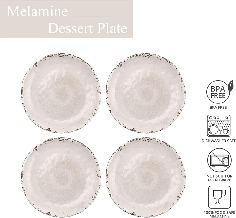 UP أطباق حلوى دائرية صغيرة من ميلامين UPware بتصميم متشقق، أطباق تقديم للوجبات الخفيفة والأطباق الجانبية، كريمة، 6 إنش، مجموعة من 4 - Image 2