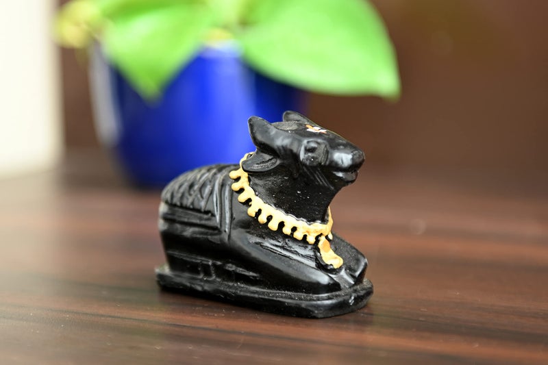 TEJ GIFTS Nandi Idol, Handcrafted Matt Finish Shiva's Cow Statue for Temple Puja & Home, Nandi Pindi Showpiece, Ideal Gift Item for Housewarming Black (Small) - Image 4