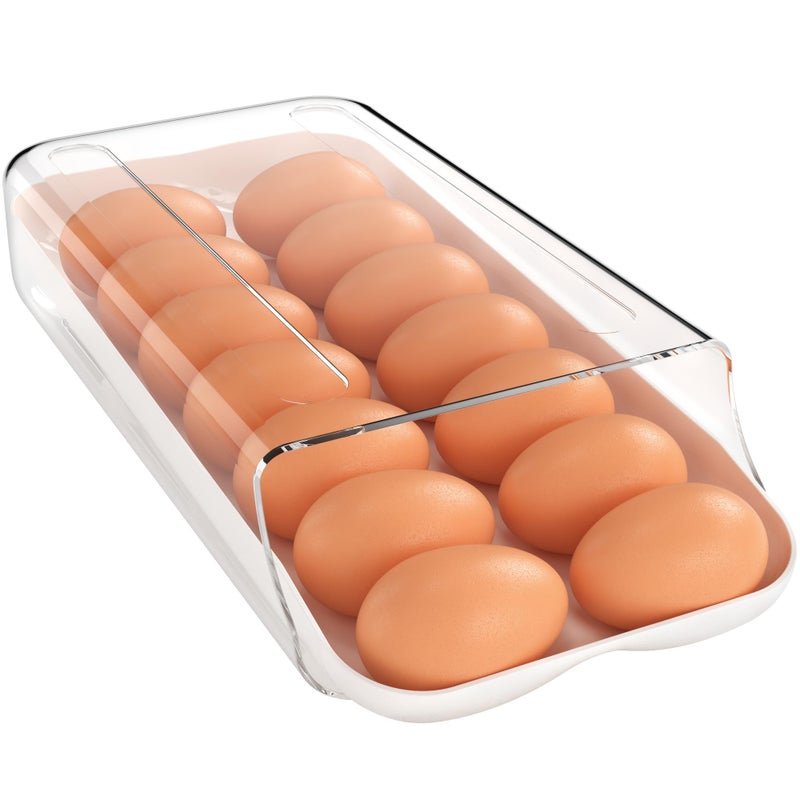 theaoo Egg Holder for Fridge, Automatic Rolling Egg Container for Refrigerator, Clear Plastic Egg Dispenser, Stackable Eggs Organizer with Quick Removable inner Tray For Organizers and Storage, 1 Pack - Image 1