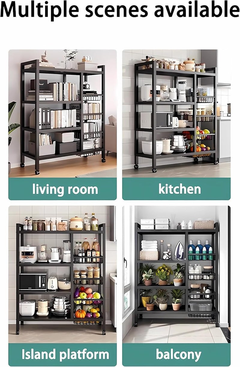 Storage Shelf with Countersunk Mesh Basket, Large Capacity Shelving Unit, Free Standing Metal Shelf, Easy - Assemble Storage Rack for Kitchen, Garage, Basement, Pantry by Wamit (4 Tiers, Black) - Image 5