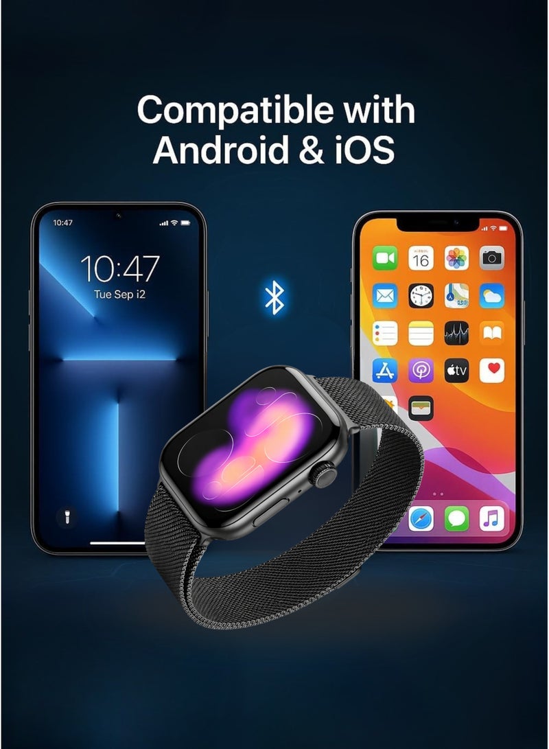 Wisme X65 Smart Watch with 3 Interchangeable Straps (1 Magnetic Metal Mesh + 2 Silicone), Super AMOLED Display, Bluetooth Calling, Health & Fitness Manager, Heart Rate & Blood Oxygen Monitor, Sleep Tracker, Multi Sports Modes, Waterproof Smartwatch, Smart Notifications, Long Battery Life, Compatible with Android & iPhone Black - Image 5