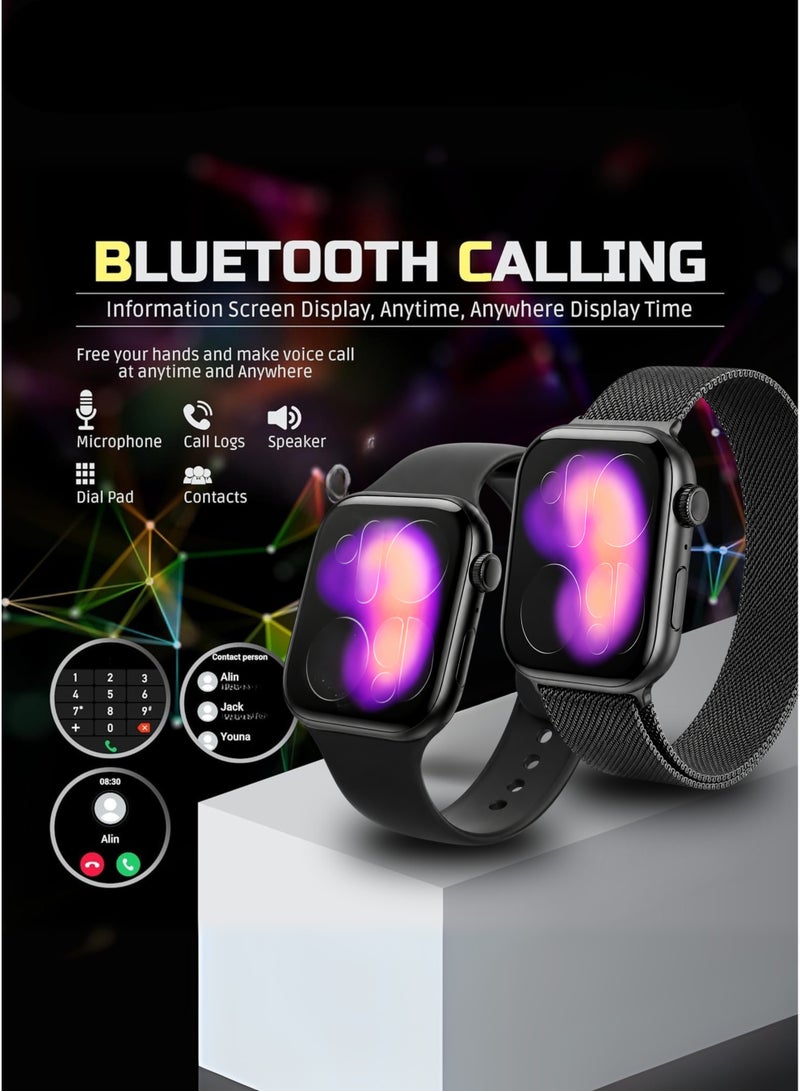 Wisme X65 Smart Watch with 3 Interchangeable Straps (1 Magnetic Metal Mesh + 2 Silicone), Super AMOLED Display, Bluetooth Calling, Health & Fitness Manager, Heart Rate & Blood Oxygen Monitor, Sleep Tracker, Multi Sports Modes, Waterproof Smartwatch, Smart Notifications, Long Battery Life, Compatible with Android & iPhone Black - Image 3