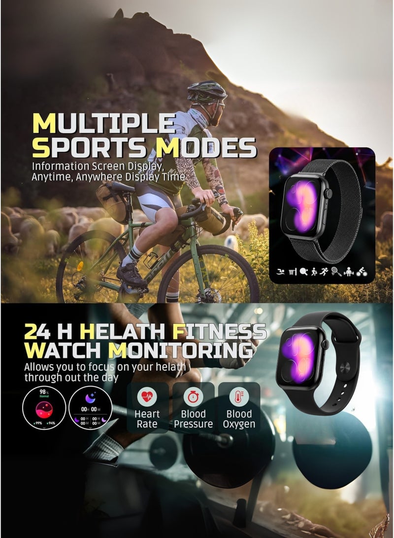 Wisme X65 Smart Watch with 3 Interchangeable Straps (1 Magnetic Metal Mesh + 2 Silicone), Super AMOLED Display, Bluetooth Calling, Health & Fitness Manager, Heart Rate & Blood Oxygen Monitor, Sleep Tracker, Multi Sports Modes, Waterproof Smartwatch, Smart Notifications, Long Battery Life, Compatible with Android & iPhone Black - Image 4