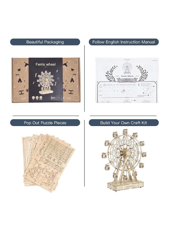 RoWood Rowood 3D Puzzles for Adults, Model Kits for Adults, Wooden Music Box,DIY Craft Kits for Adults Teen Boy Gifts on Birthday Christmas - Ferris Wheel (232 PCS)  - Image 3