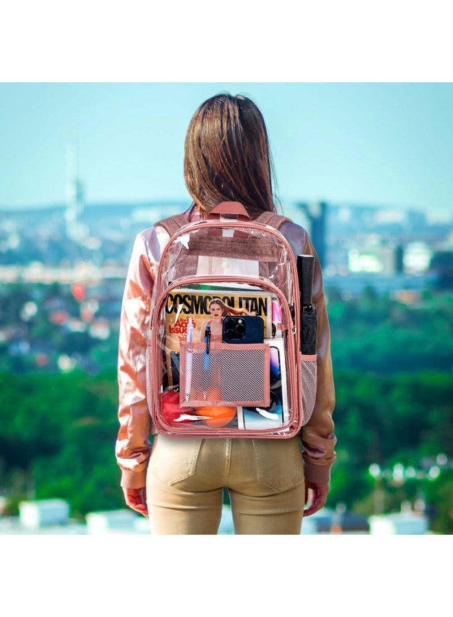 gxtvo Clear Backpack, Heavy Duty Transparent Bookbag, See Through Backpacks for Women Men - Pink - Image 1