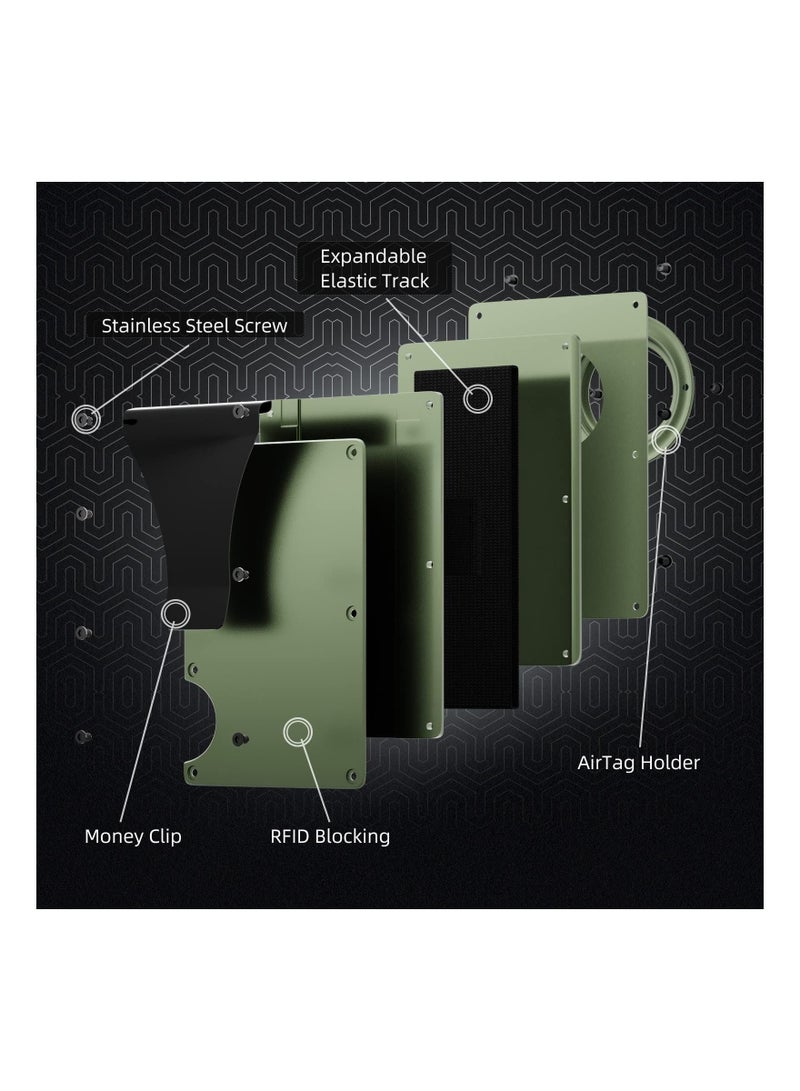 For AirTag Wallet for Men, Slim Minimalist RFID Blocking for Air Tag Holder Front Pocket Metal Wallet, Card Holder with Money Clip (Army Green) - Image 4