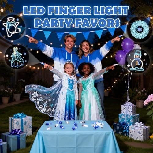 Sauyoza 36 Pack Frozen Party Favors LED Finger Lights for Girls Ice Princess Snow Theme Goodie Bag Stuffers Classroom Treasure Box Prizes Glow in the Dark Winter Party Supplies - Image 5