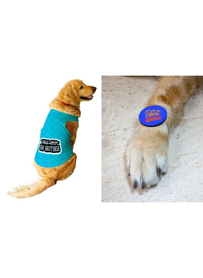 rusepin - Dog T-Shirt With Rakhi Combo Big Brother & Best Brother Printed Dog Round Neck Sleeveless Vest Tank T-Shirt & Rakhi+Fridge Magnet Happy Raksha Bandhan Special Crafted With Anti Chafing Elastic Band Gift For Bro/Boys Dogs (Steel Blue/M) - Image 1