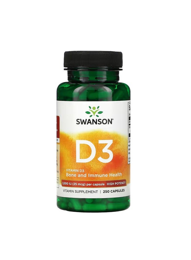 SWANSON Vitamin D3, 1,000 IU, 250 Capsules