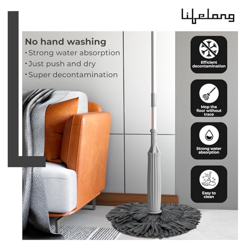 Lifelong Self-Wringing Mop with Microfiber Strands for Cleaning Floor | Moppers for Floor Cleaning | Mopping Stick | Twist Mop with Self-Squeezer for Home | Ideal for All Type of Floors (LLETM09) - Image 2