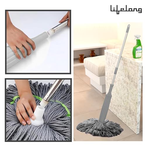 Lifelong Self-Wringing Mop with Microfiber Strands for Cleaning Floor | Moppers for Floor Cleaning | Mopping Stick | Twist Mop with Self-Squeezer for Home | Ideal for All Type of Floors (LLETM09) - Image 3