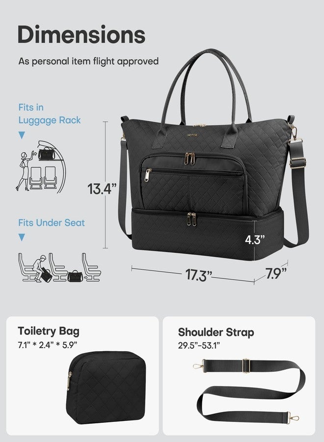 HOTOR Travel Duffle Bag for Women - Carry on Bag with Toiletry Pouch & Shoe Compartment, Large Overnight Weekender Bags for Gym, Business Trips, Sports and Hospital, Black, 17.3" x 7.9" x 13.4" - Image 3