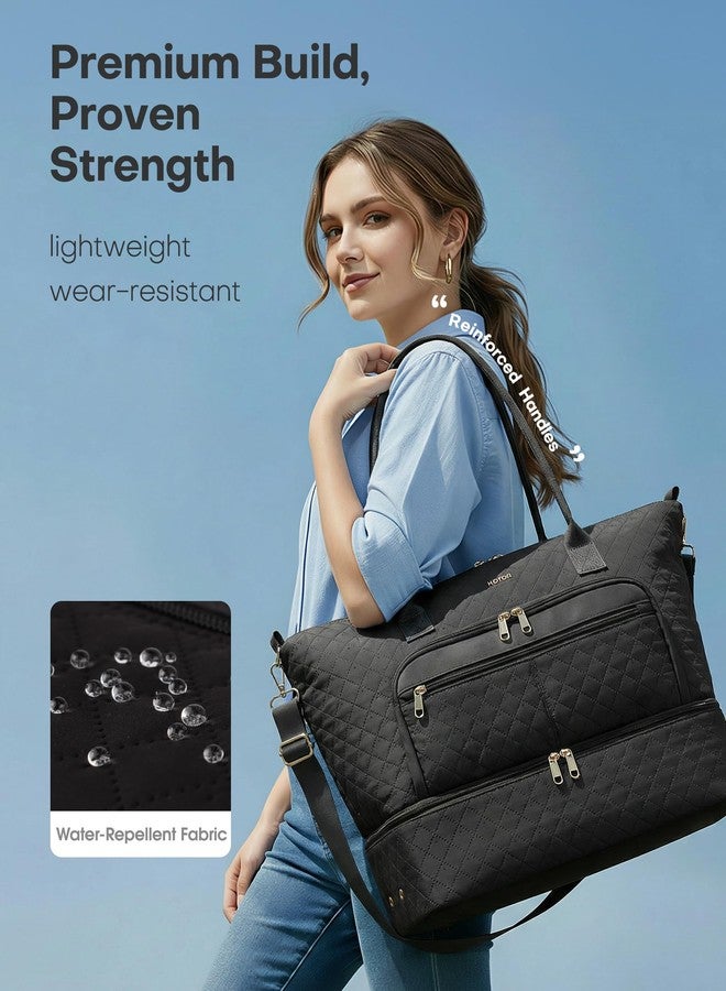 HOTOR Travel Duffle Bag for Women - Carry on Bag with Toiletry Pouch & Shoe Compartment, Large Overnight Weekender Bags for Gym, Business Trips, Sports and Hospital, Black, 17.3" x 7.9" x 13.4" - Image 5