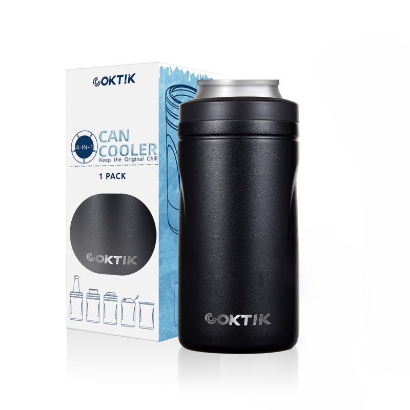 COKTIK 4 in 1 Insulated Can Cooler Doublae Wall Slim Can Cooler for 12 oz Regular or Slim Cans Beer Bottle Black