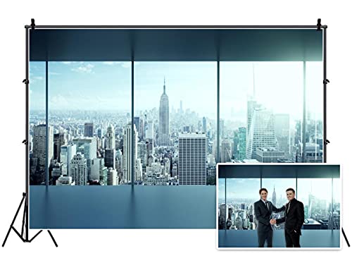 AOFOTO 10x7ft Business Office Sash Window Backdrop French Window Photography Background Casement Work Modern City Building New York Skyscraper Photo Studio Props Success Job Woman Man Vinyl Wallpaper - Image 1