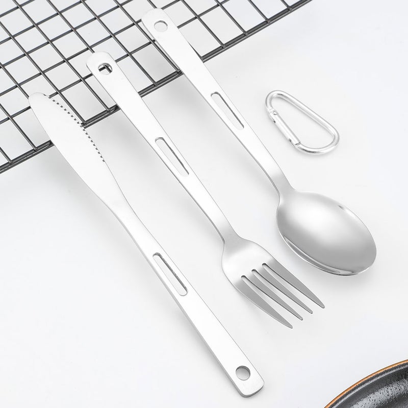 🍳 طقم أدوات مائدة للتخييم 2 مجموعات من الفولاذ المقاوم للصدأ شوكة وسكين وملعقة بتصميم مريح لون فضي - Image 4