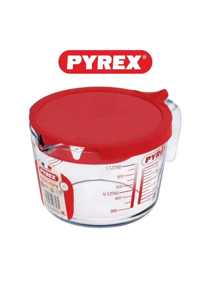 Pyrex Measuring Jug 1L with Red Lid - Durable & Versatile Kitchen Tool Clear - Image 1