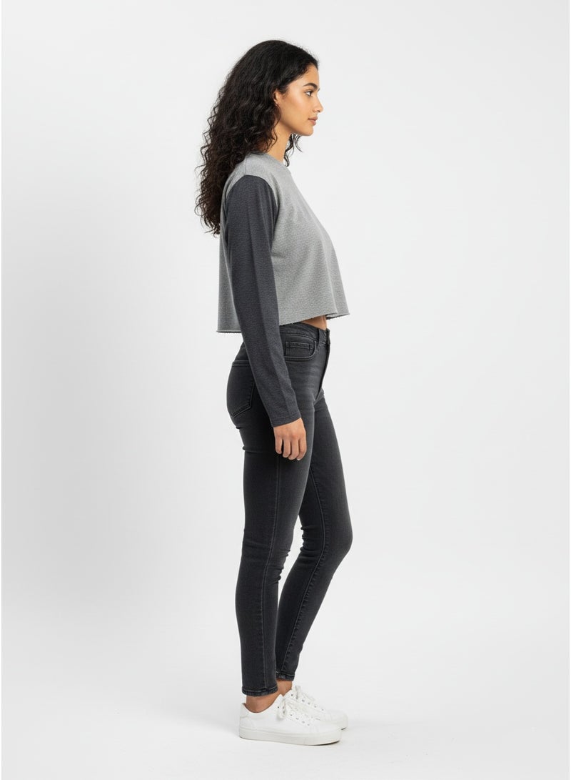 Tally Weijl Women’s Grey Crop Top – Casual Stretch Fit Short Sleeve Stylish Summer Top - Image 3